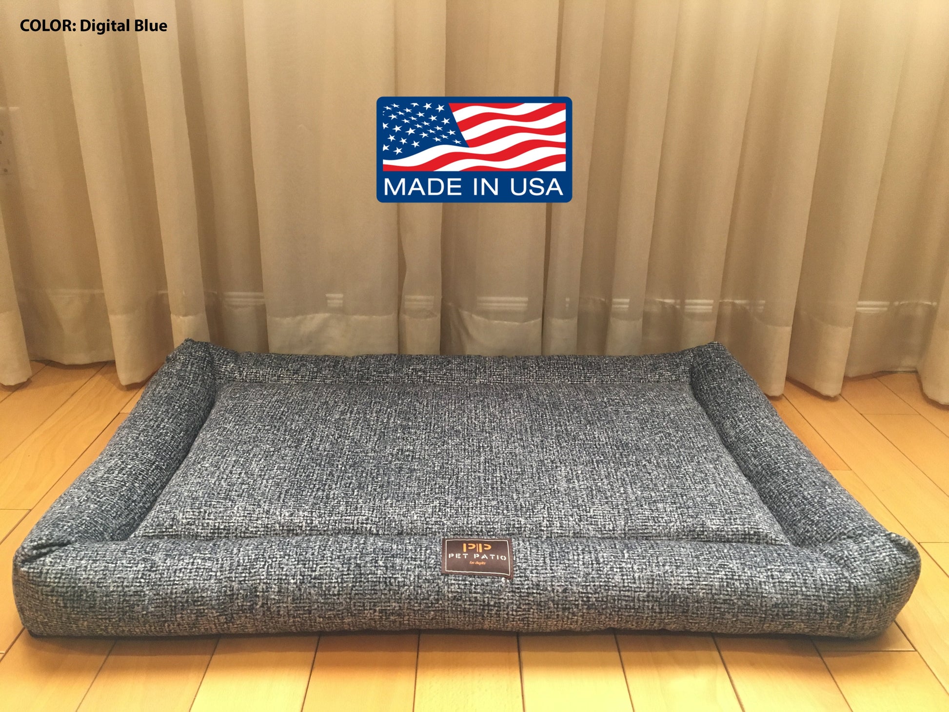 Blue digital print dog crate mat with removable washable cover