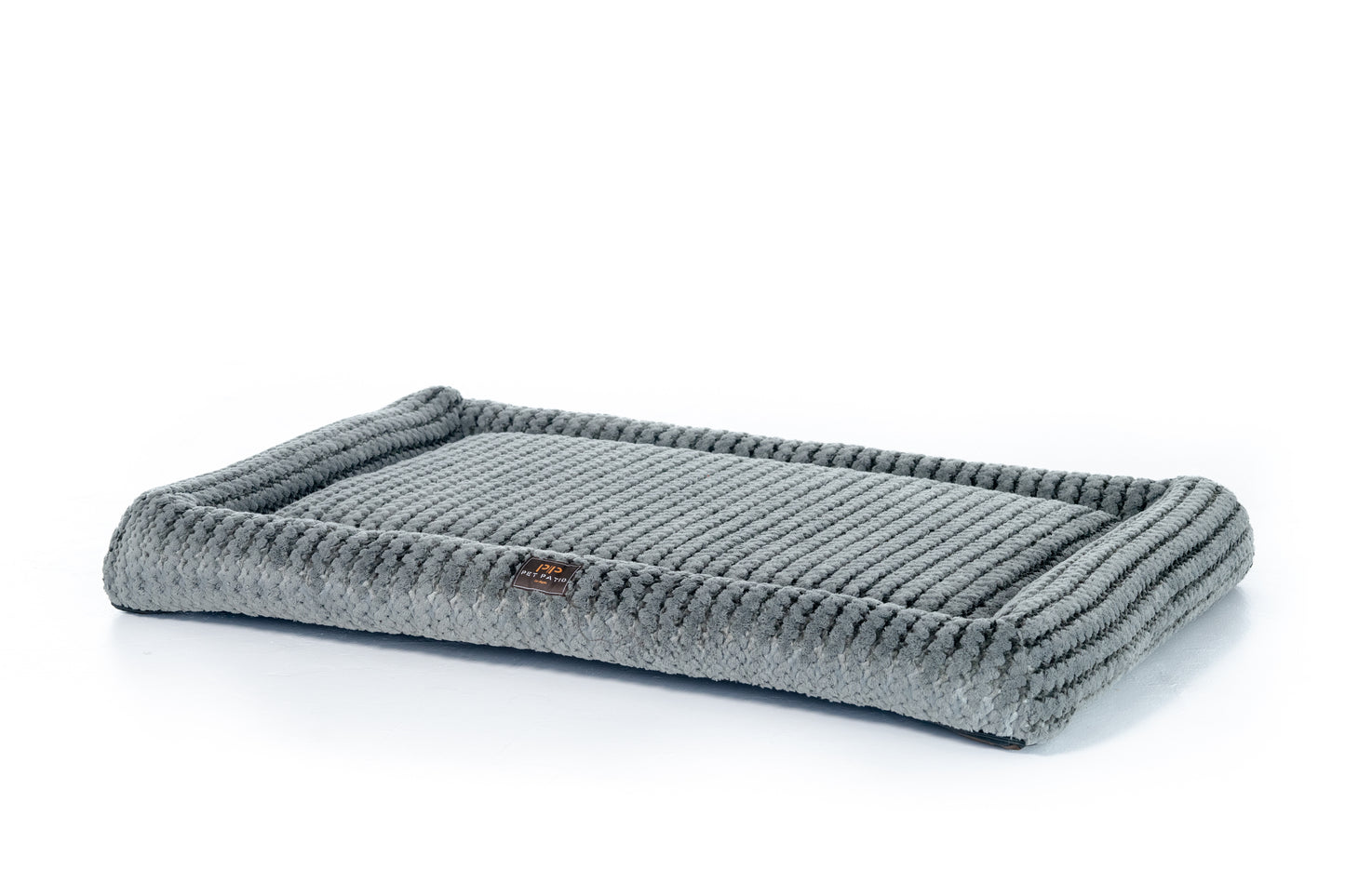 Solid gray orthopedic dog crate mat, handmade in Los Angeles