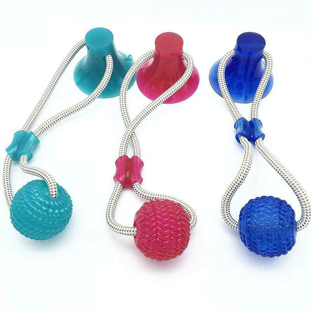 Interactive suction cup dog toy with rubber chew ball