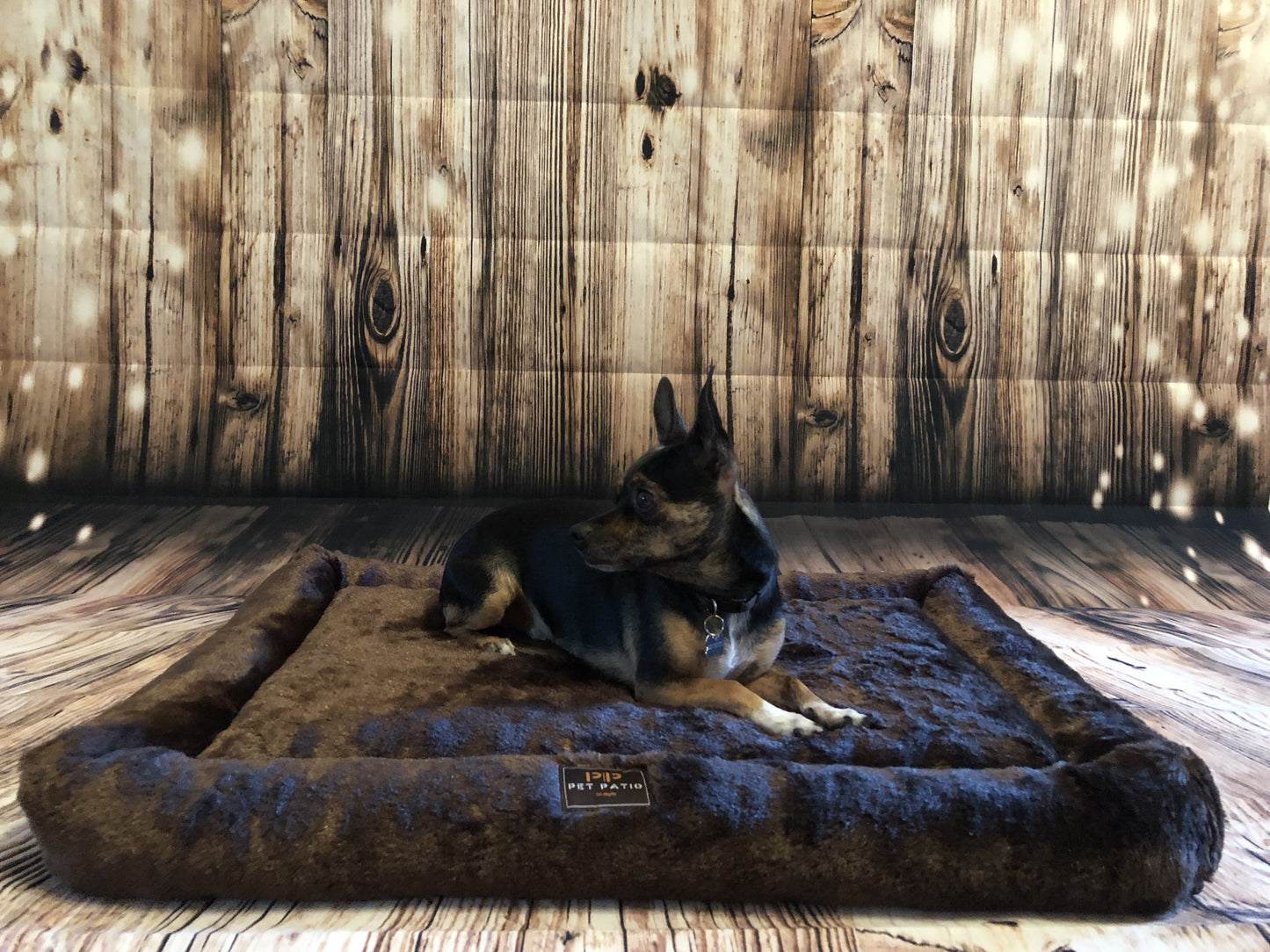 Orthopedic dog crate mat in chocolate brown, machine washable