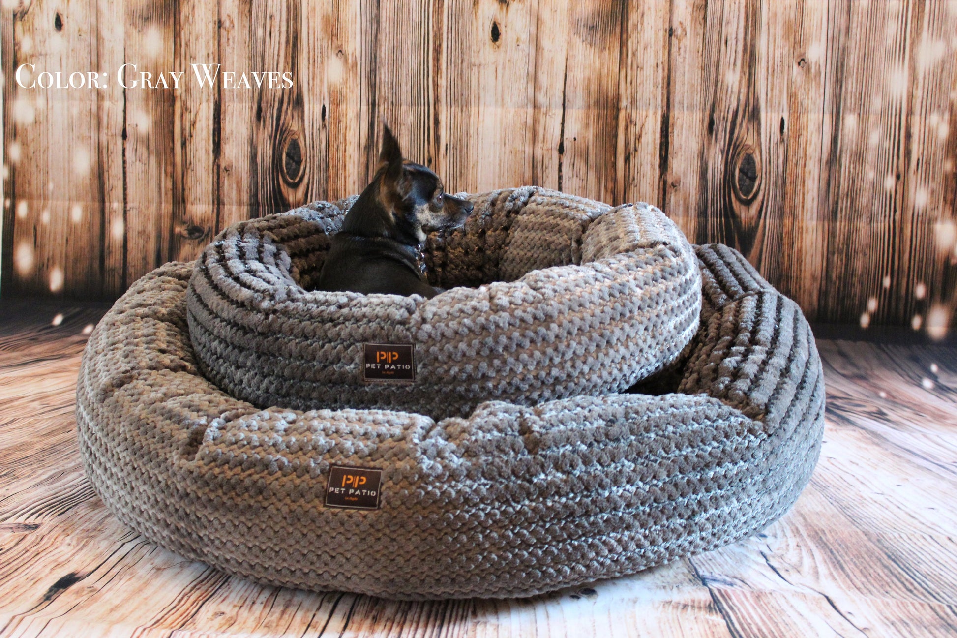 Gray weave round nest dog bed, handmade 2-in-1 cuddler