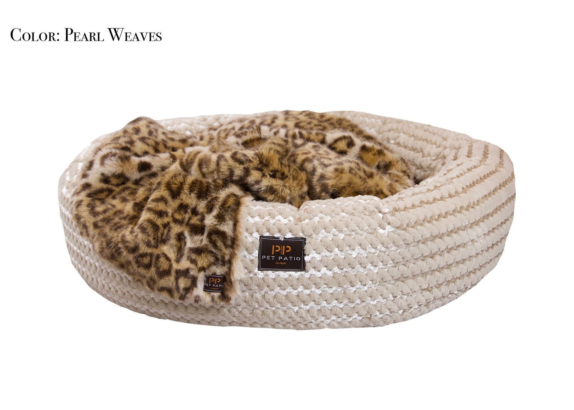 Pearl weave round nest dog bed, machine washable, made in Los Angeles