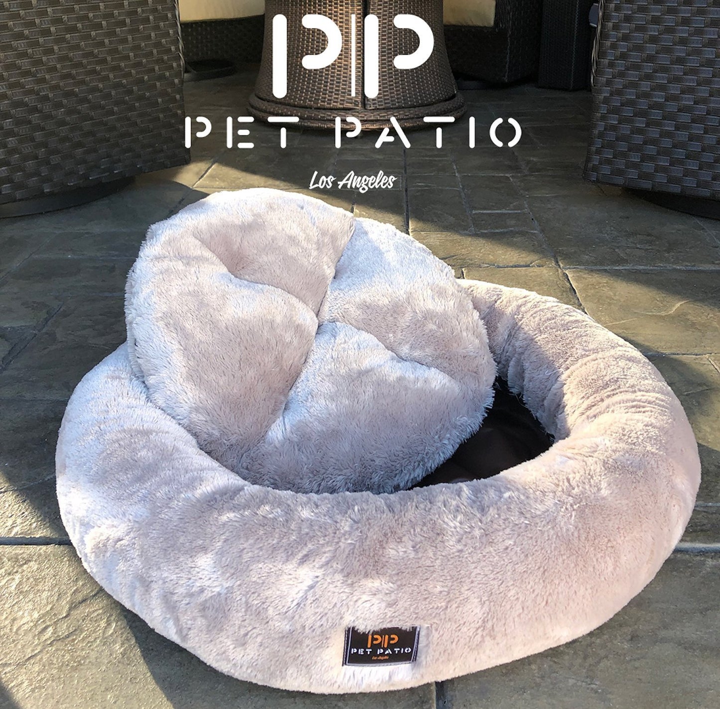 Gray round nest dog bed, machine washable 2-in-1 cuddler