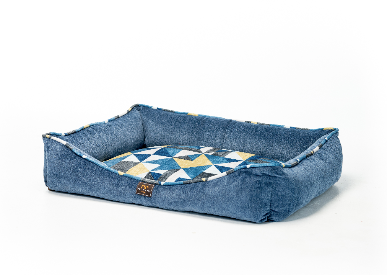 Bolster dog bed showing egg-crate foam interior for orthopedic support